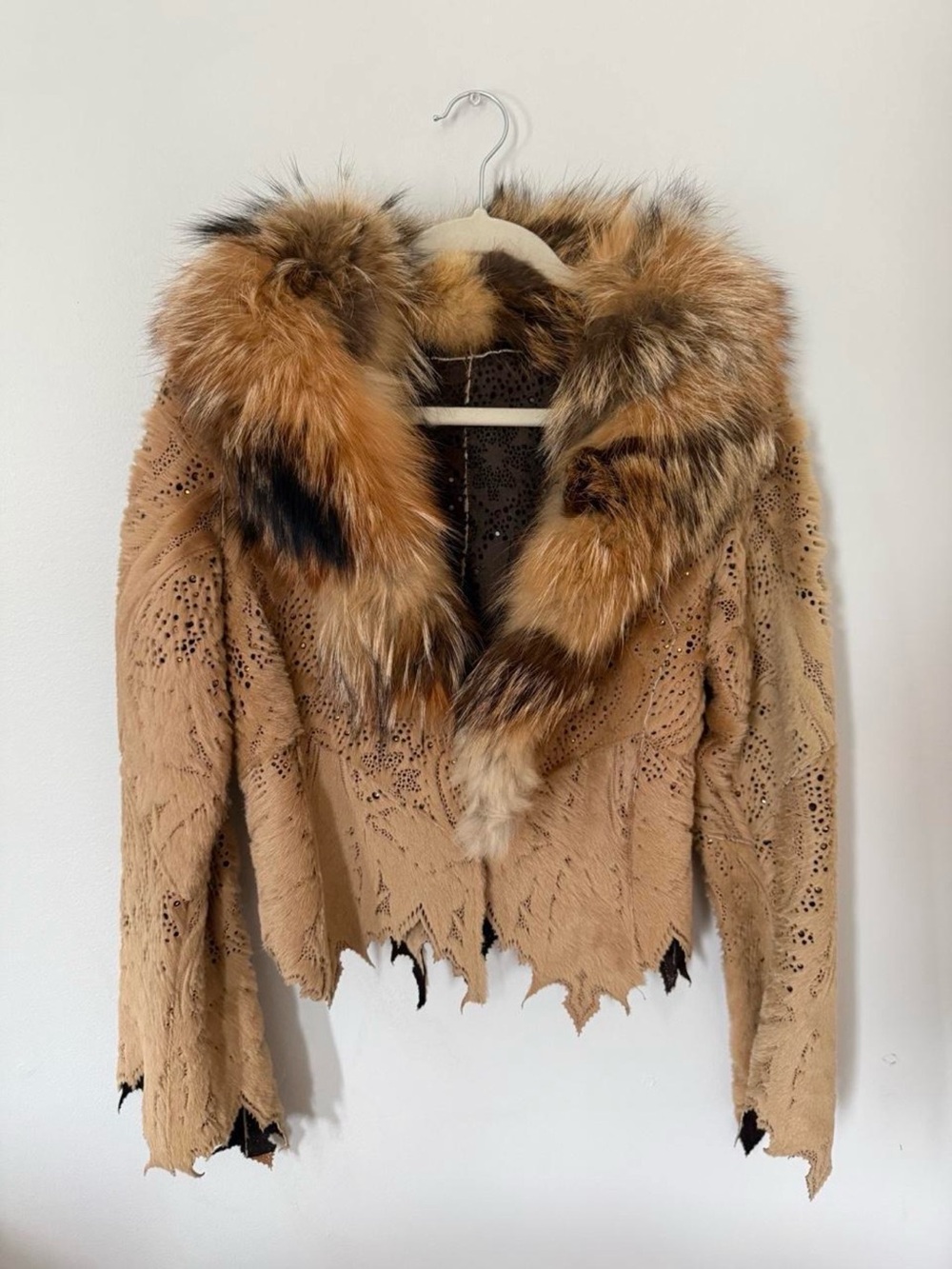 Tan Faux-Fur Trim Suede Jacket